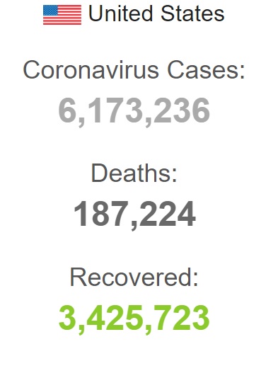 عبور جانباختگان کرونا در آمریکا از مرز ۱۸۷ هزار نفر عبور جانباختگان کرونا در آمریکا از مرز ۱۸۷ هزار نفر