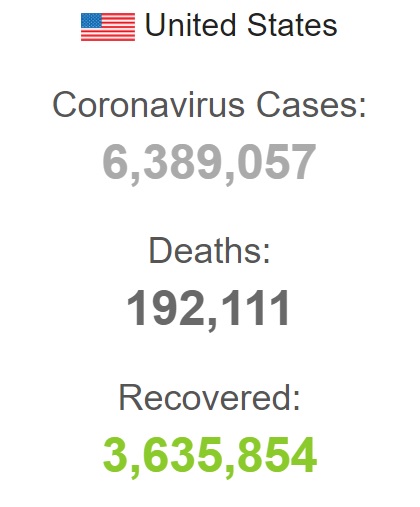 کرونا در آمریکا بيش از ۱۹۲ هزار قرباني گرفت کرونا در آمریکا بيش از ۱۹۲ هزار قرباني گرفت