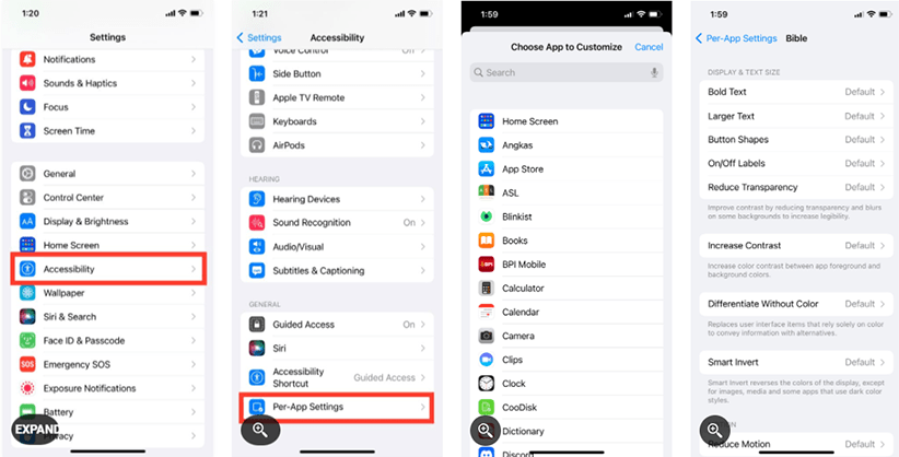 نحوه شخصی سازی تنظیمات Accessibility آیفون برای اپ‌های مختلف