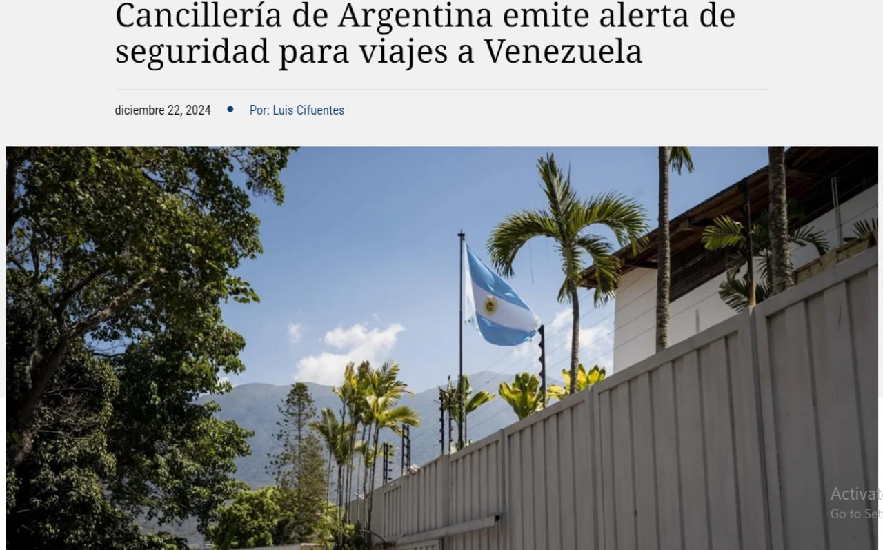 هشدار آرژانتین برای سفر به ونزوئلا هشدار آرژانتین برای سفر به ونزوئلا