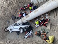 سقوط پژو پارس به داخل کانال در مشهد
