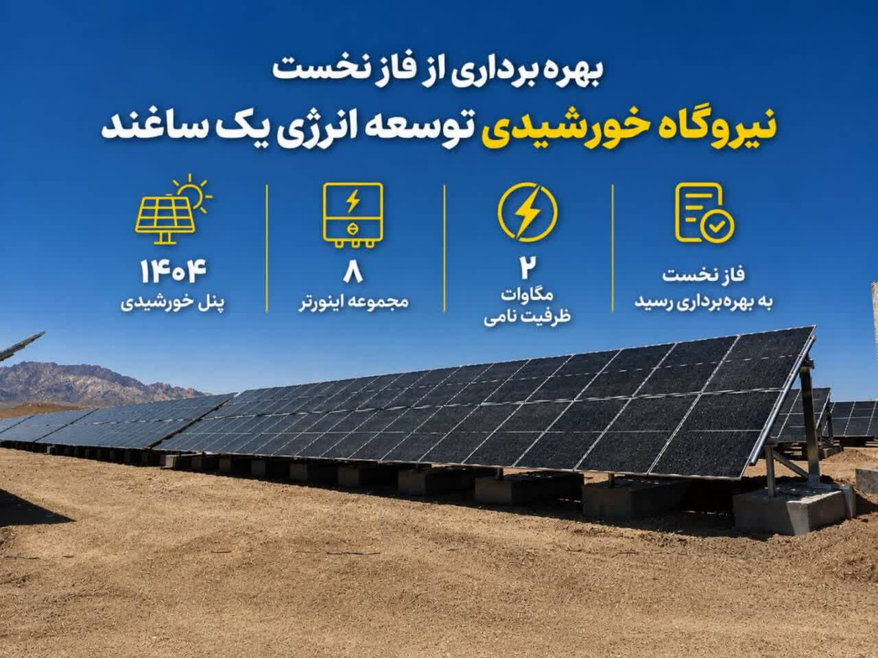 بهره‌برداری از مرحله نخست نیروگاه خورشیدی توسعه انرژی یک ساغند در اردکان
